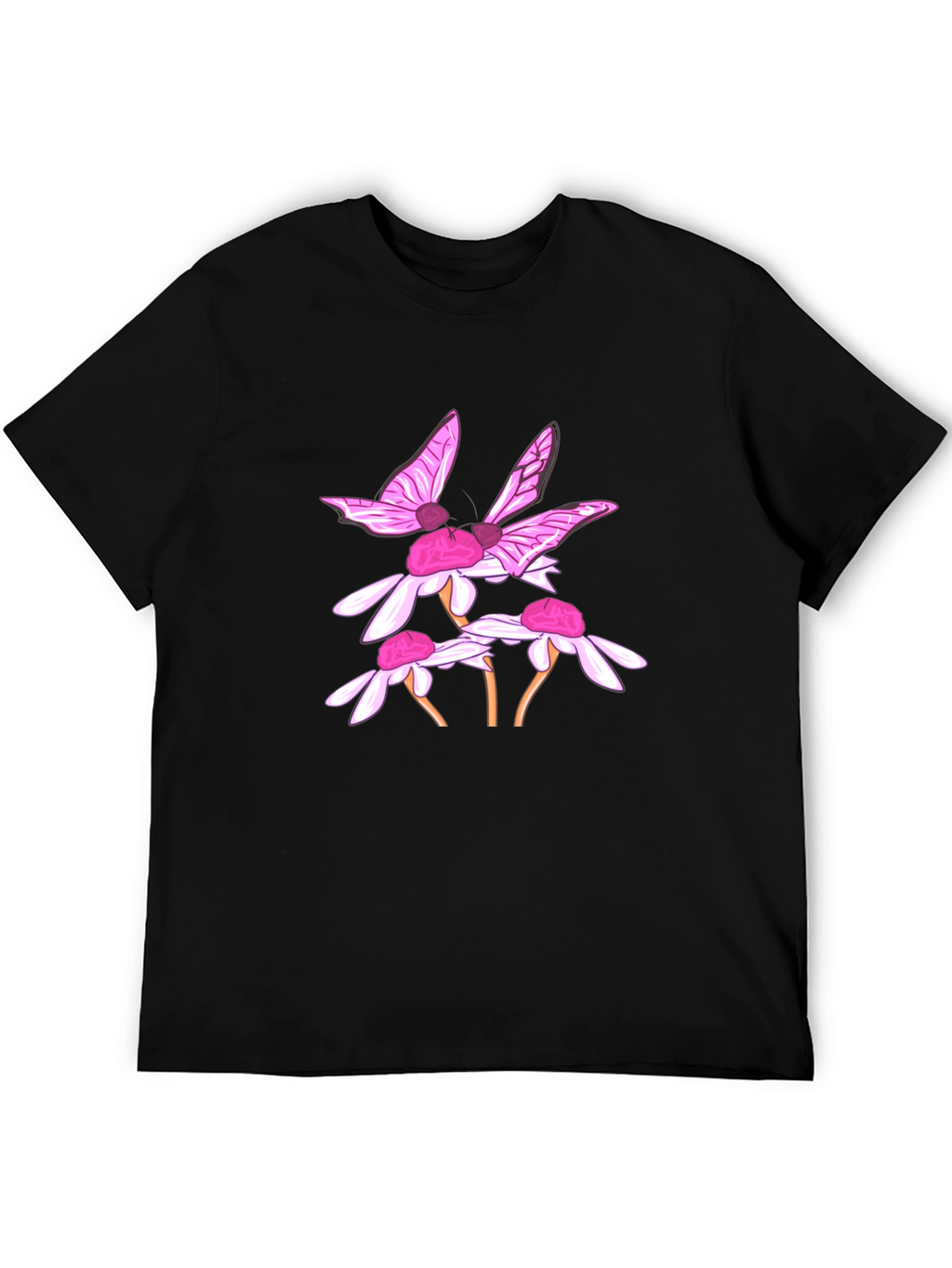 Butterfly & Daisy Graphic Black T-Shirt