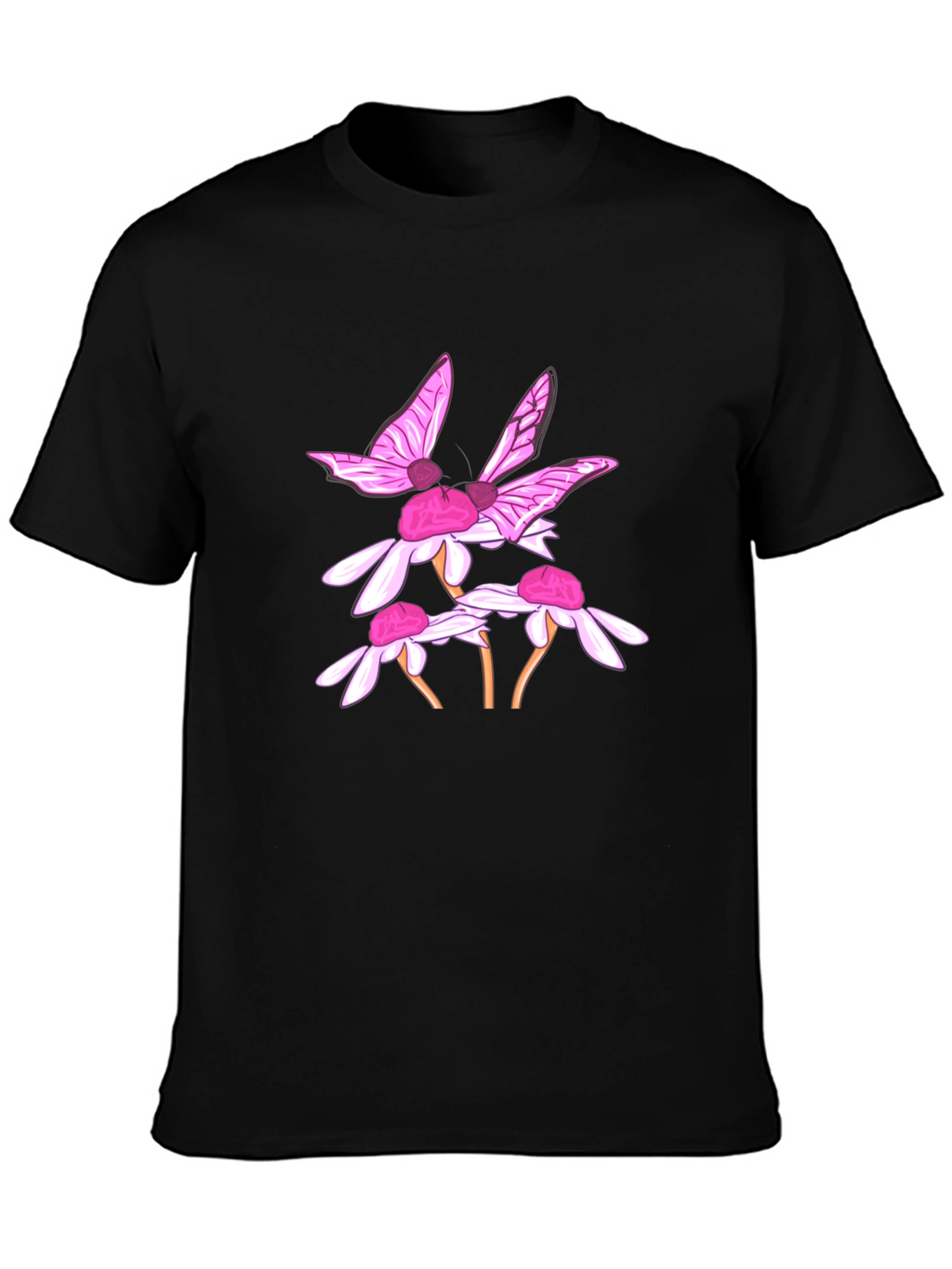 Butterfly & Daisy Graphic Black T-Shirt