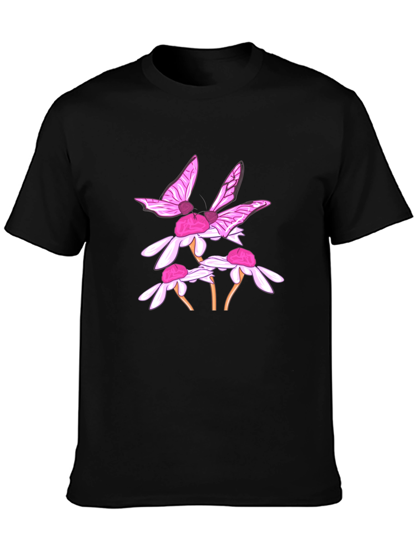 Butterfly & Daisy Graphic Black T-Shirt