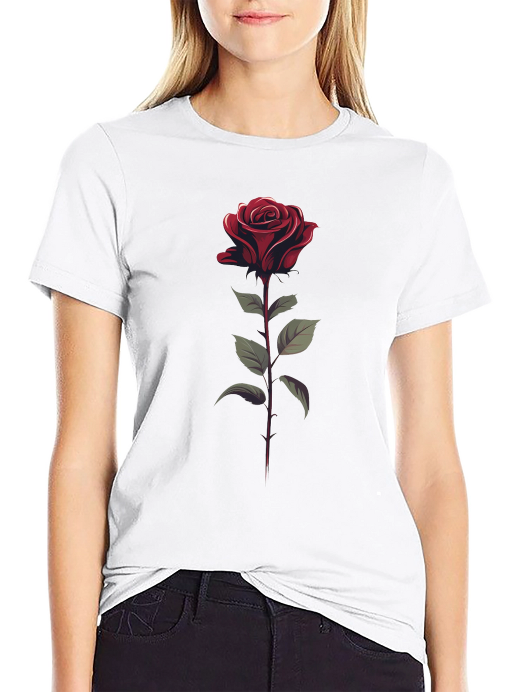 Rose Graphic Tee - Stylish Black T-Shirt