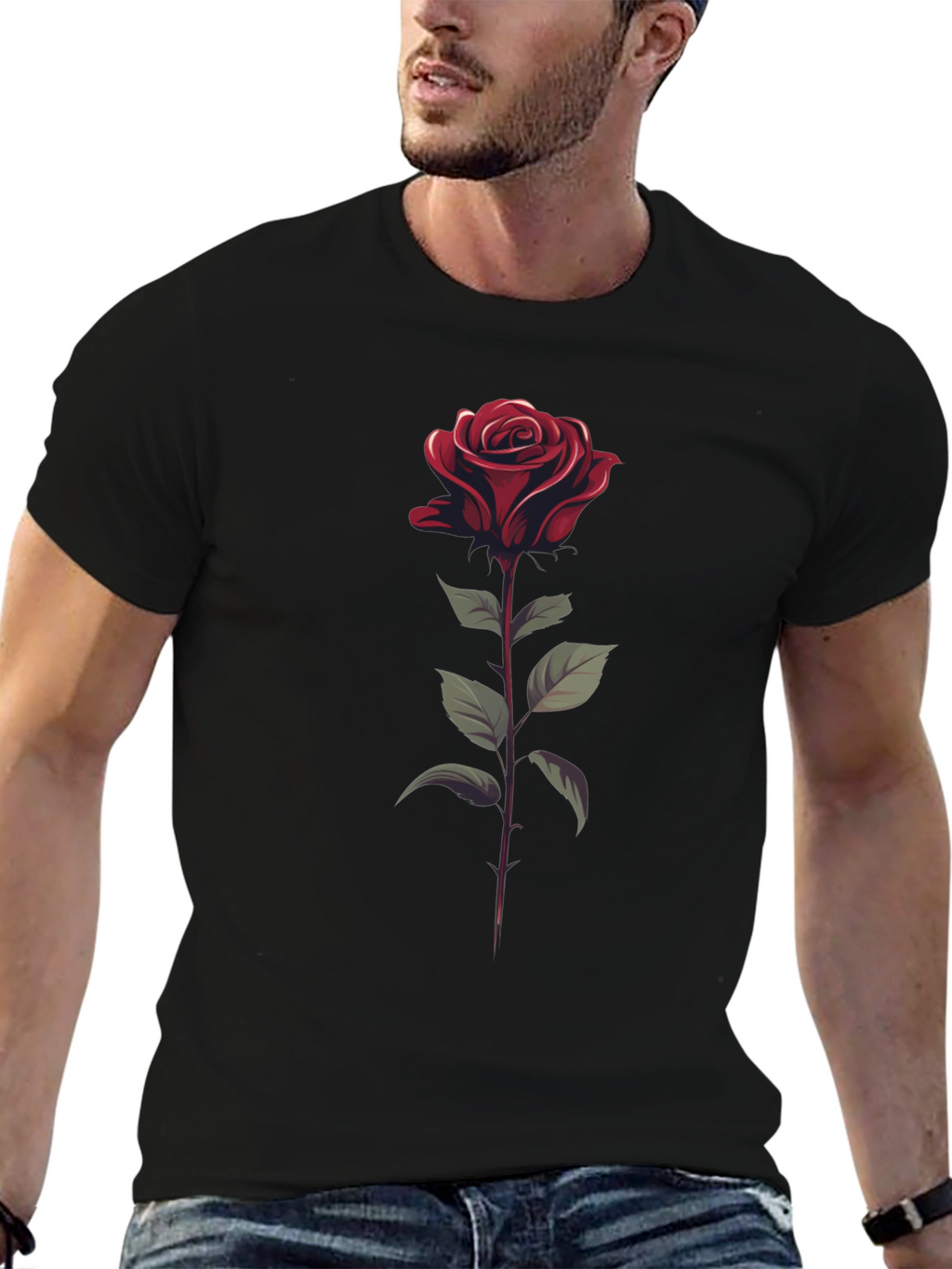 Rose Graphic Tee - Stylish Black T-Shirt