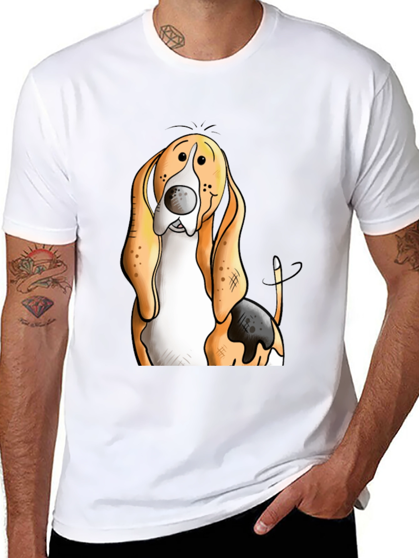 Funny Basset Hound Dog Graphic Print T-Shirt