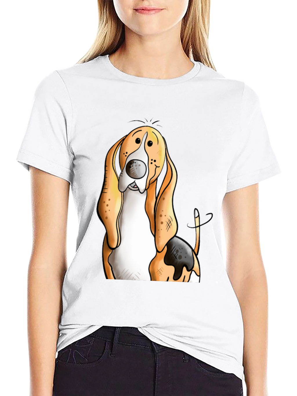 Funny Basset Hound Dog Graphic Print T-Shirt