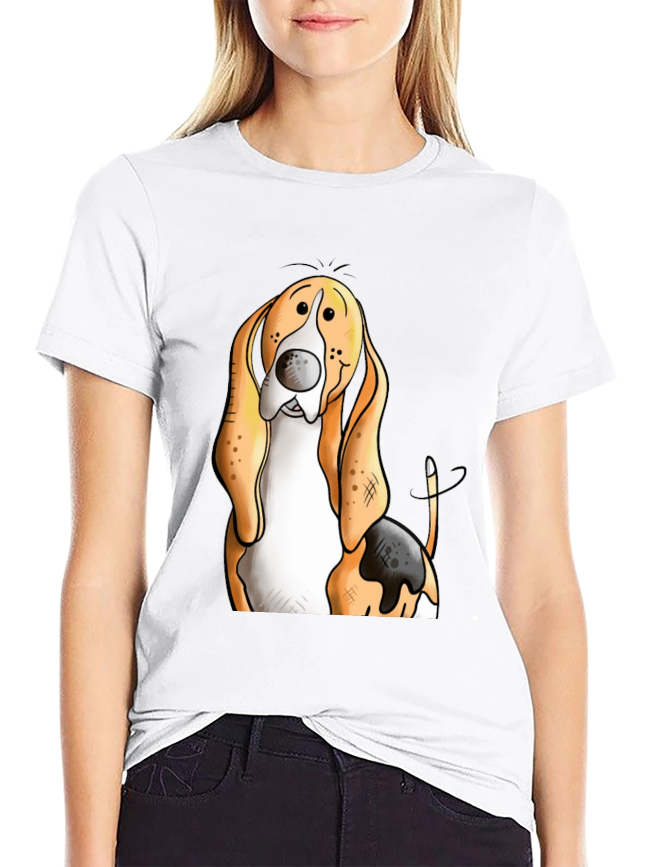 Funny Basset Hound Dog Graphic Print T-Shirt