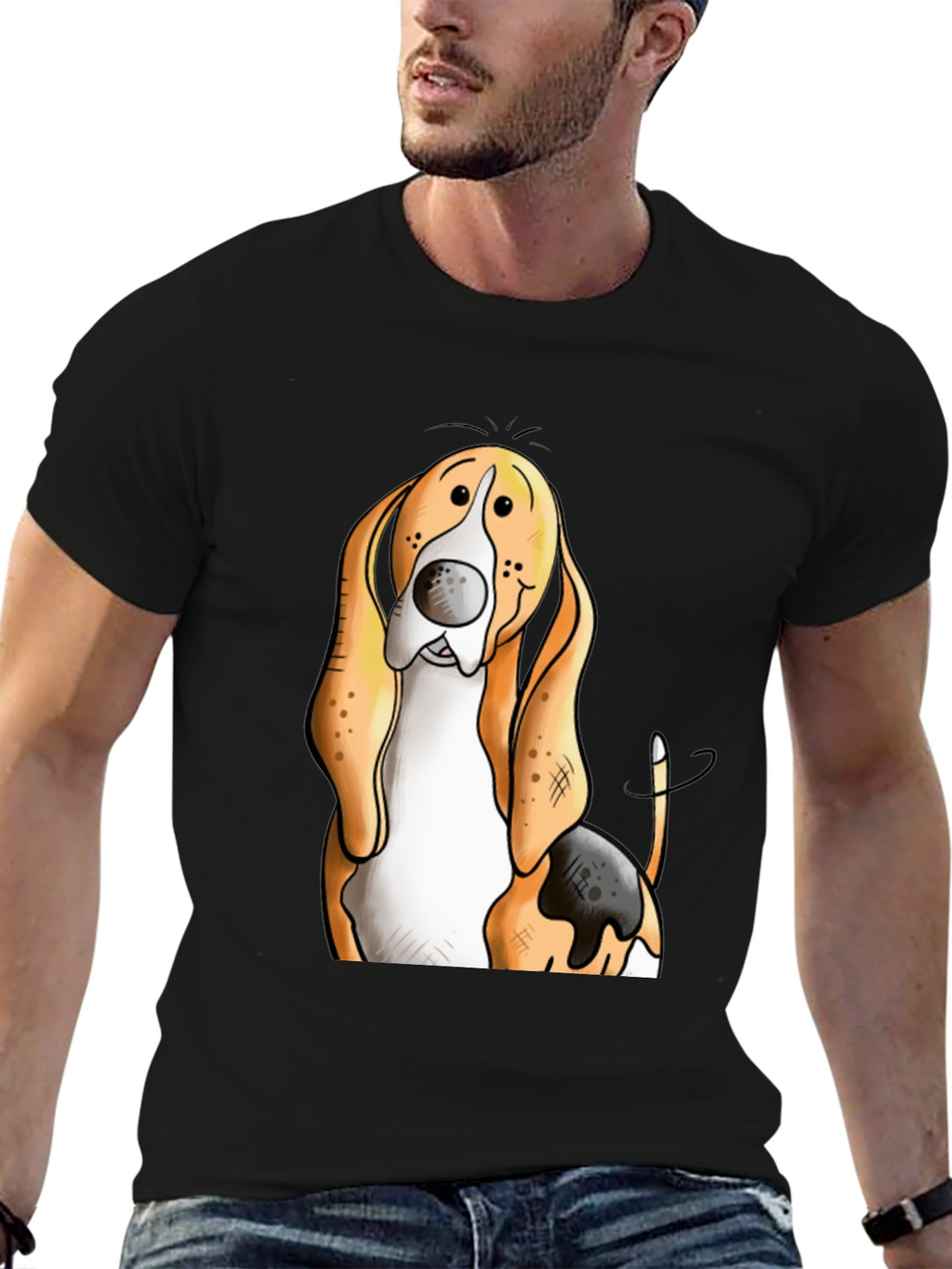 Funny Basset Hound Dog Graphic Print T-Shirt