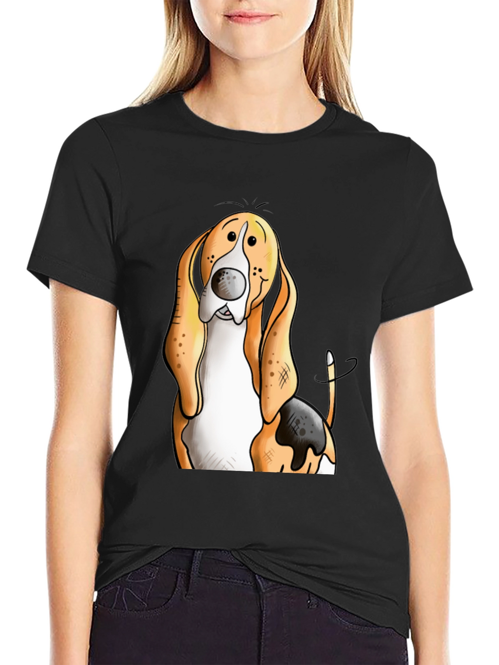 Funny Basset Hound Dog Graphic Print T-Shirt