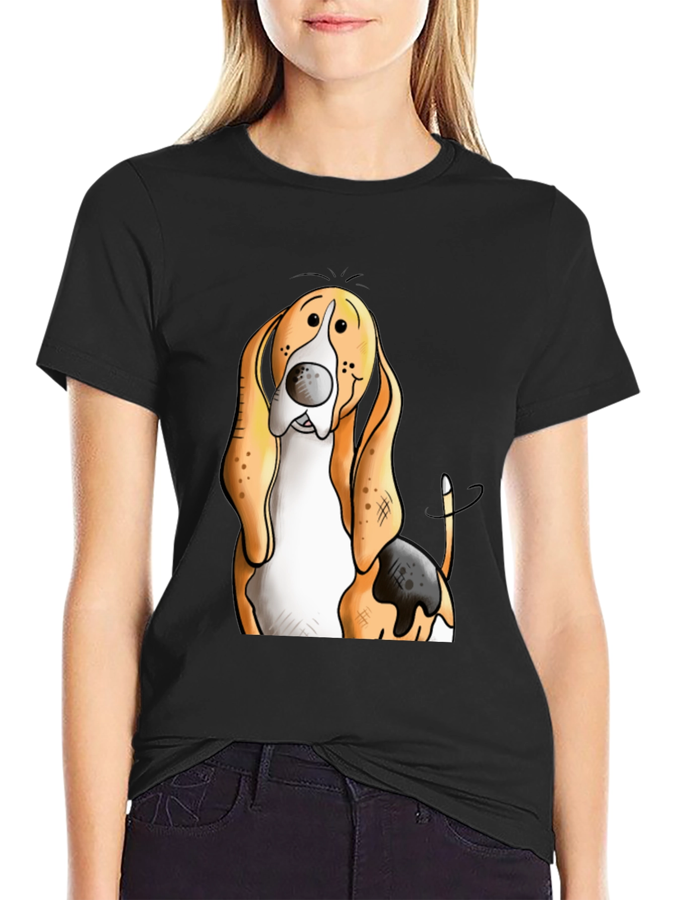 Funny Basset Hound Dog Graphic Print T-Shirt
