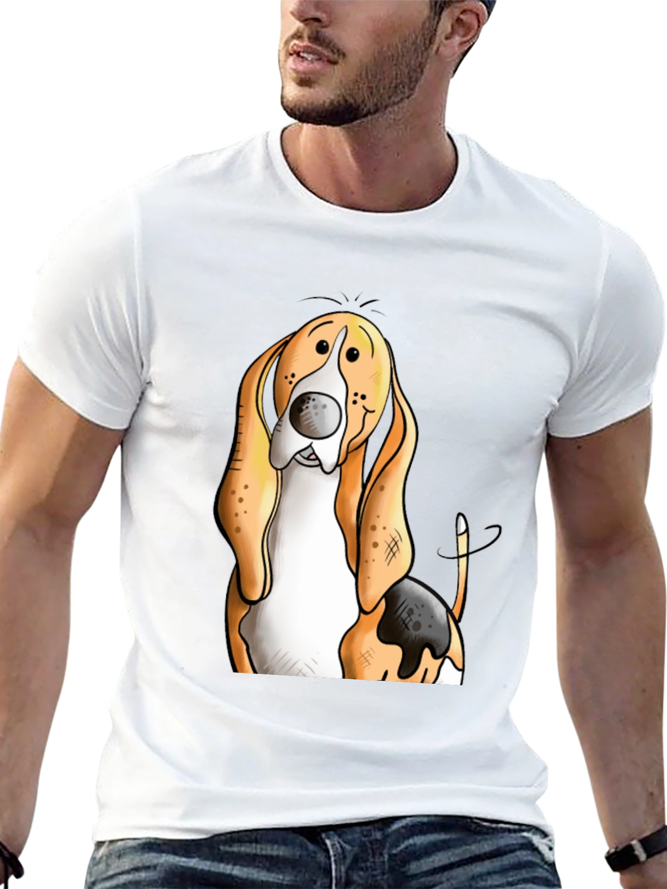 Funny Basset Hound Dog Graphic Print T-Shirt