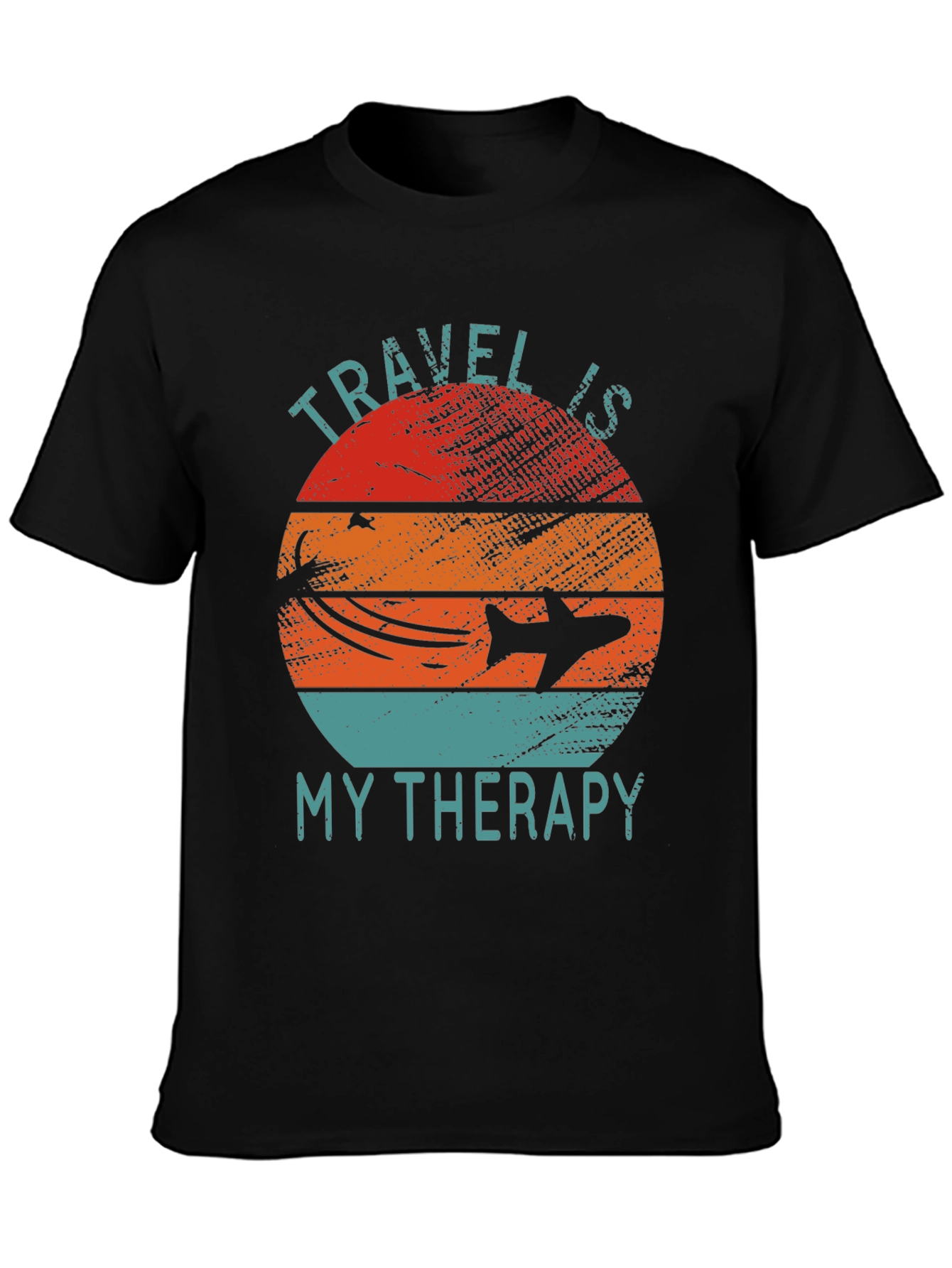 Travel Is My Therapy Graphic Tee - Retro Airplane Design
