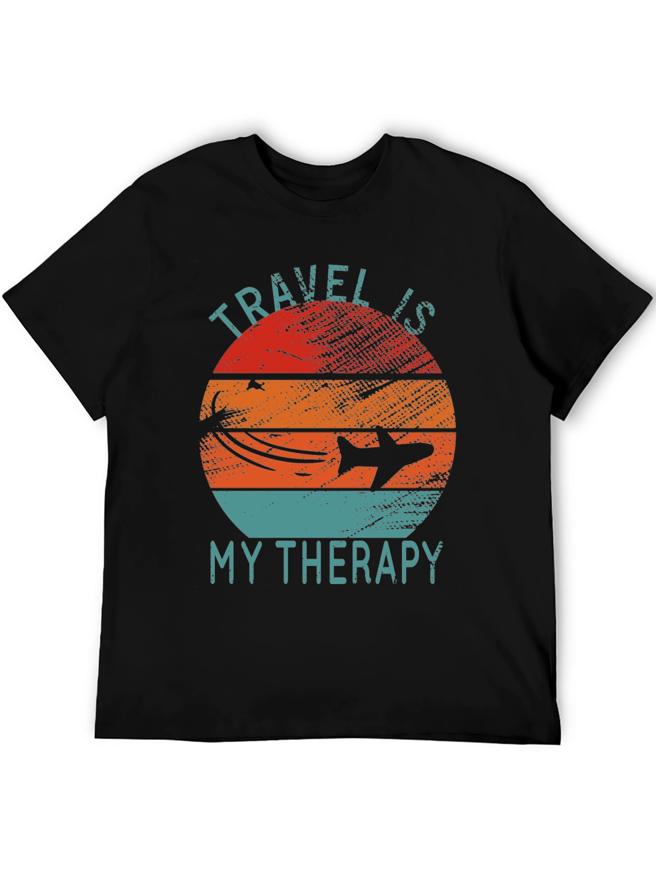 Travel Is My Therapy Graphic Tee - Retro Airplane Design