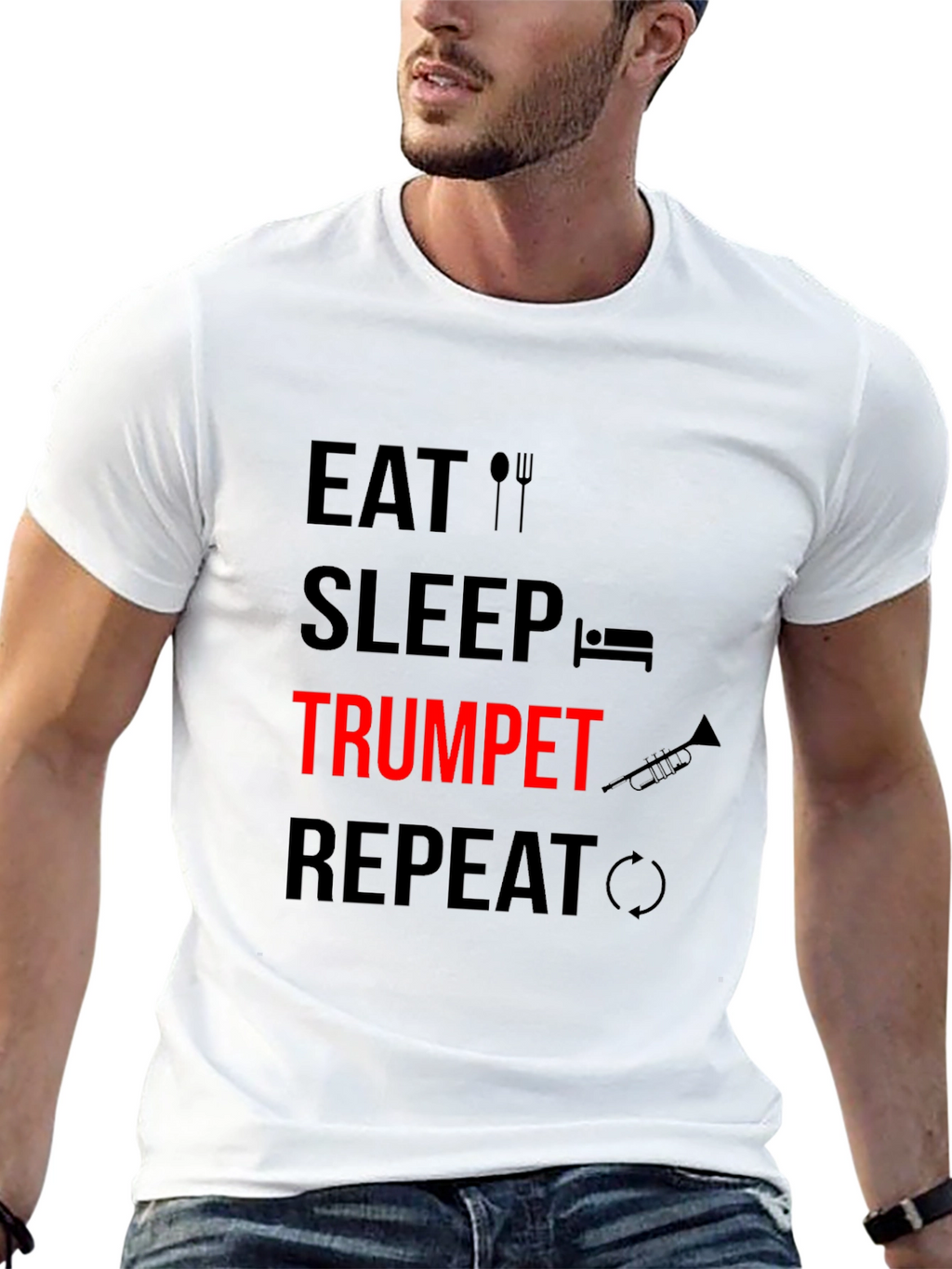 Eat Sleep Trumpet Repeat Black Graphic Tee