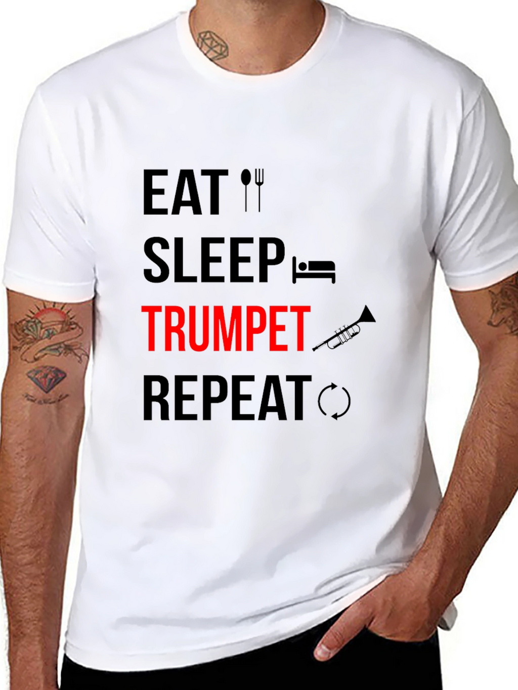 Eat Sleep Trumpet Repeat Black Graphic Tee
