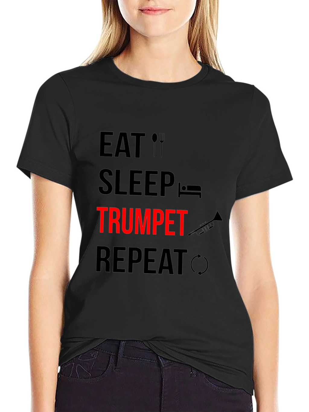Eat Sleep Trumpet Repeat Black Graphic Tee