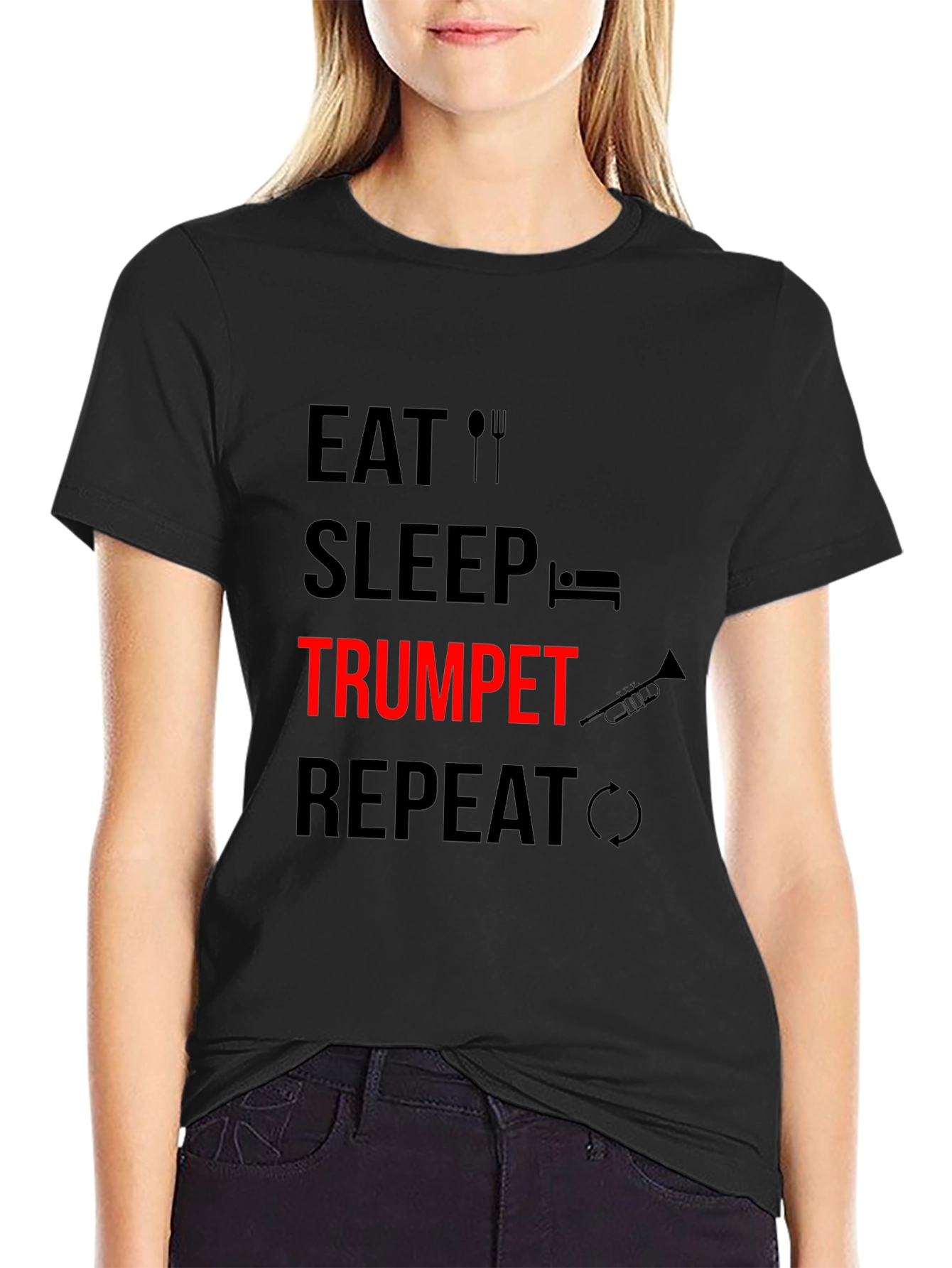 Eat Sleep Trumpet Repeat Black Graphic Tee
