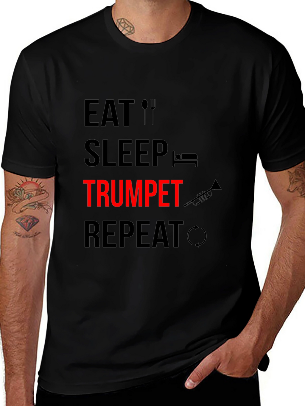 Eat Sleep Trumpet Repeat Black Graphic Tee