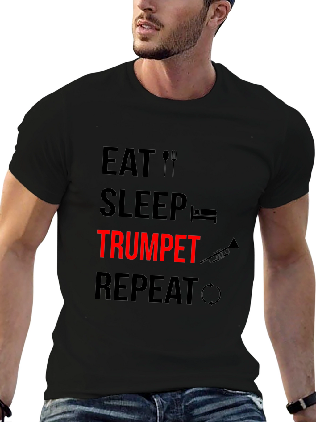 Eat Sleep Trumpet Repeat Black Graphic Tee