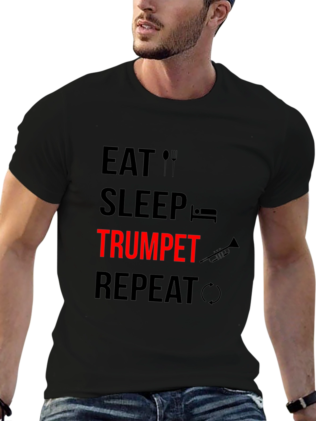 Eat Sleep Trumpet Repeat Black Graphic Tee