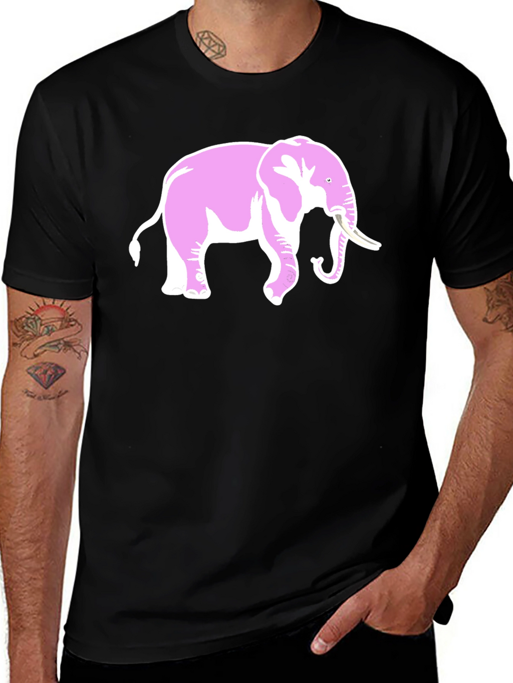 Pink Elephant Graphic Black T-Shirt