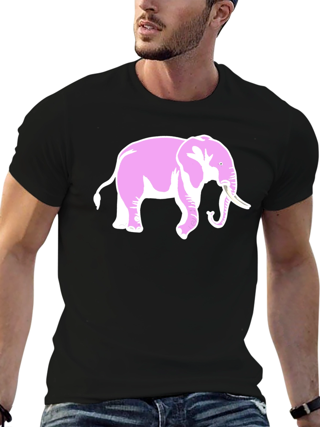 Pink Elephant Graphic Black T-Shirt