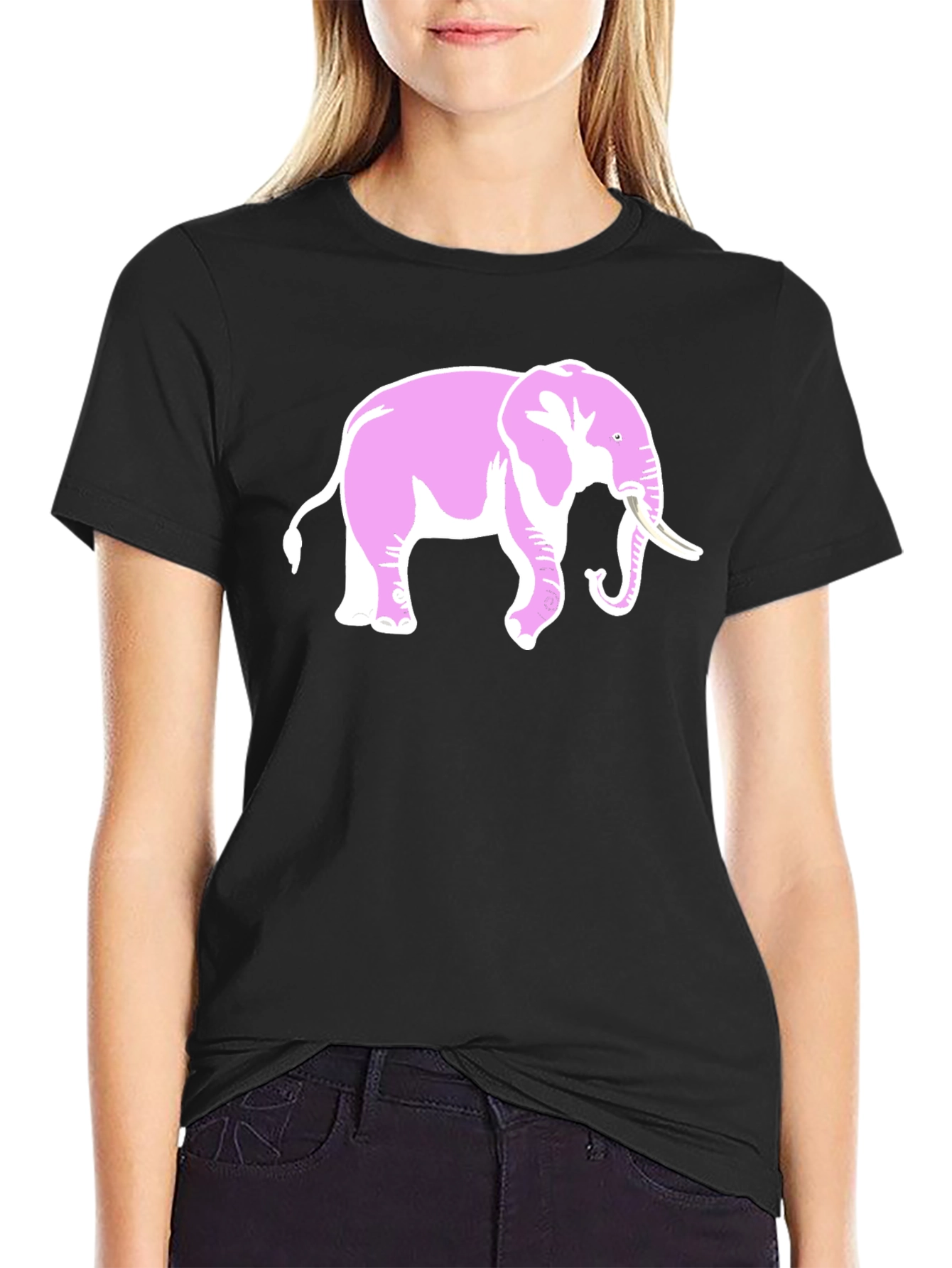Pink Elephant Graphic Black T-Shirt