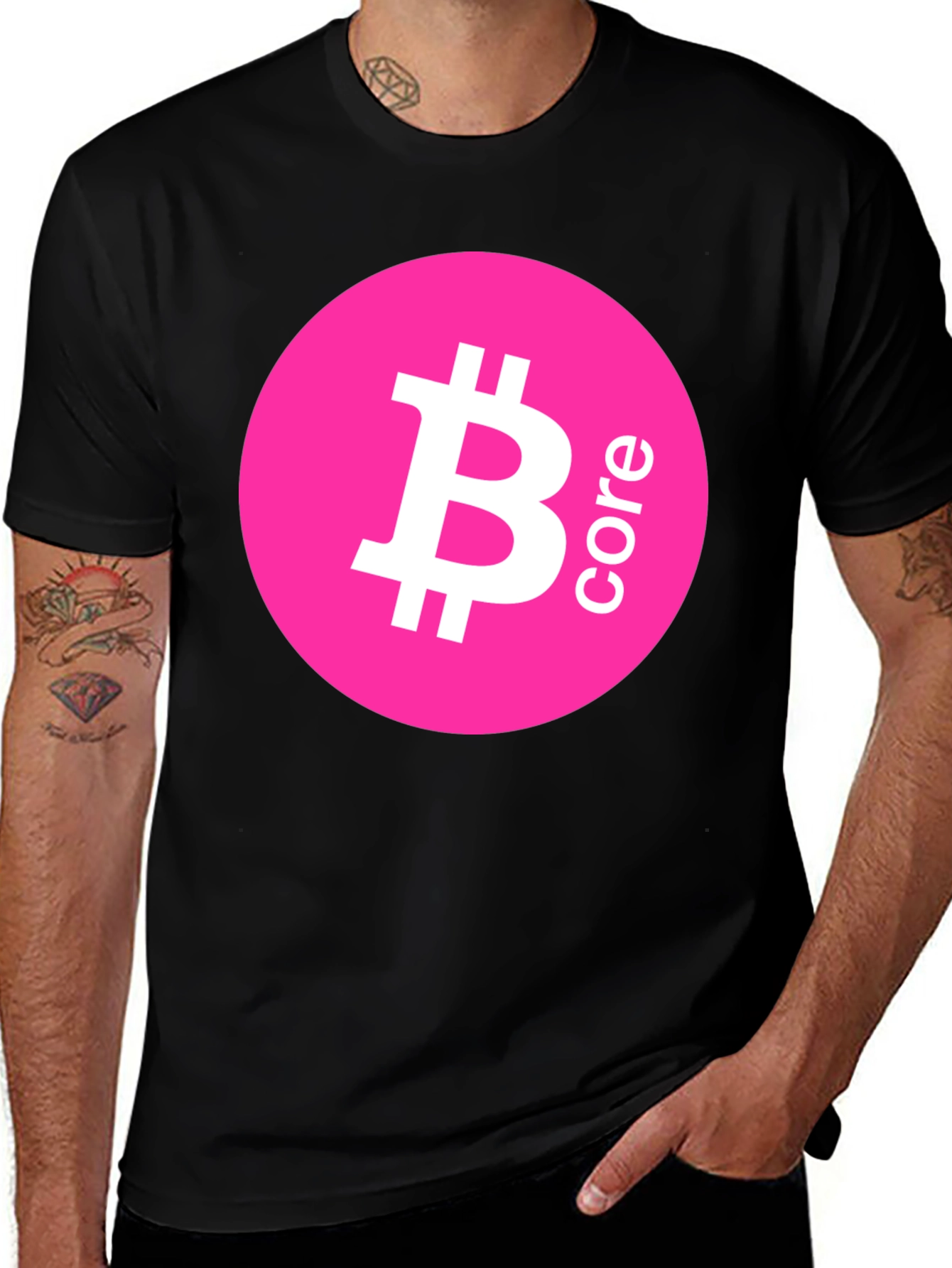 Bitcoin Core Pink Circle Black T-Shirt