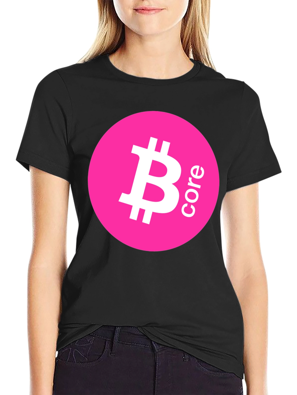 Bitcoin Core Pink Circle Black T-Shirt