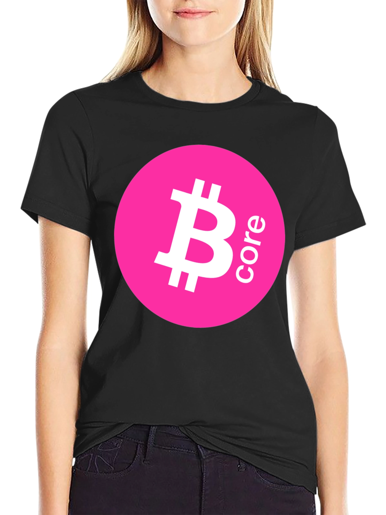 Bitcoin Core Pink Circle Black T-Shirt