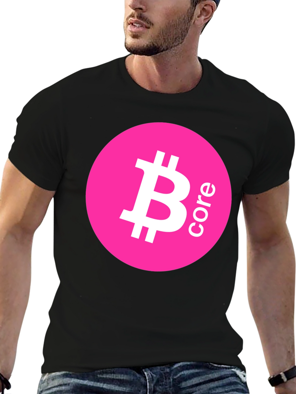 Bitcoin Core Pink Circle Black T-Shirt