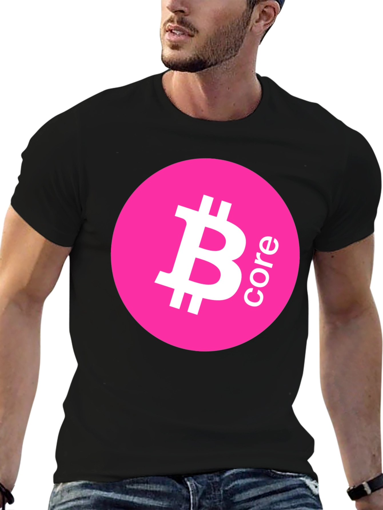 Bitcoin Core Pink Circle Black T-Shirt