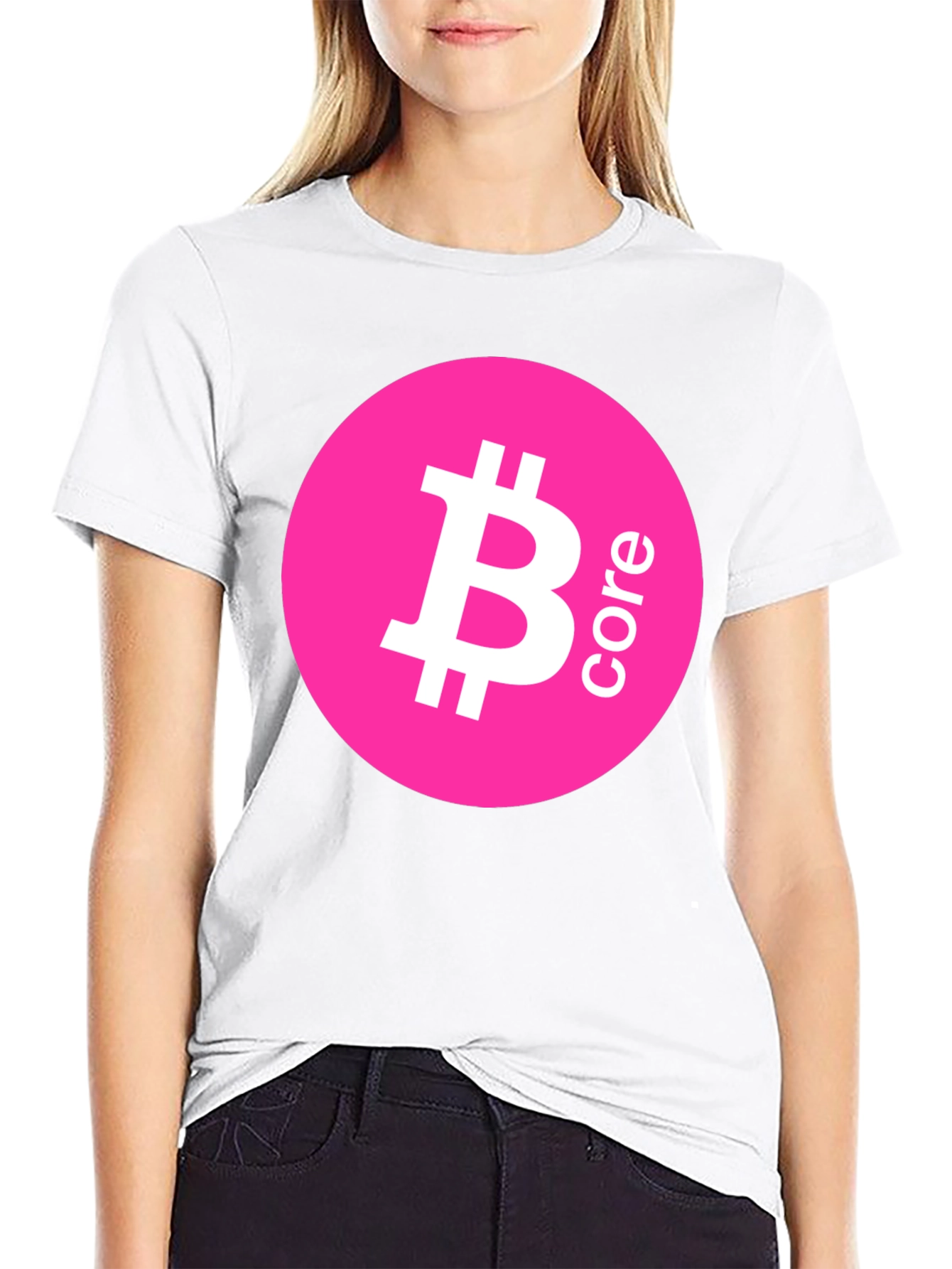 Bitcoin Core Pink Circle Black T-Shirt