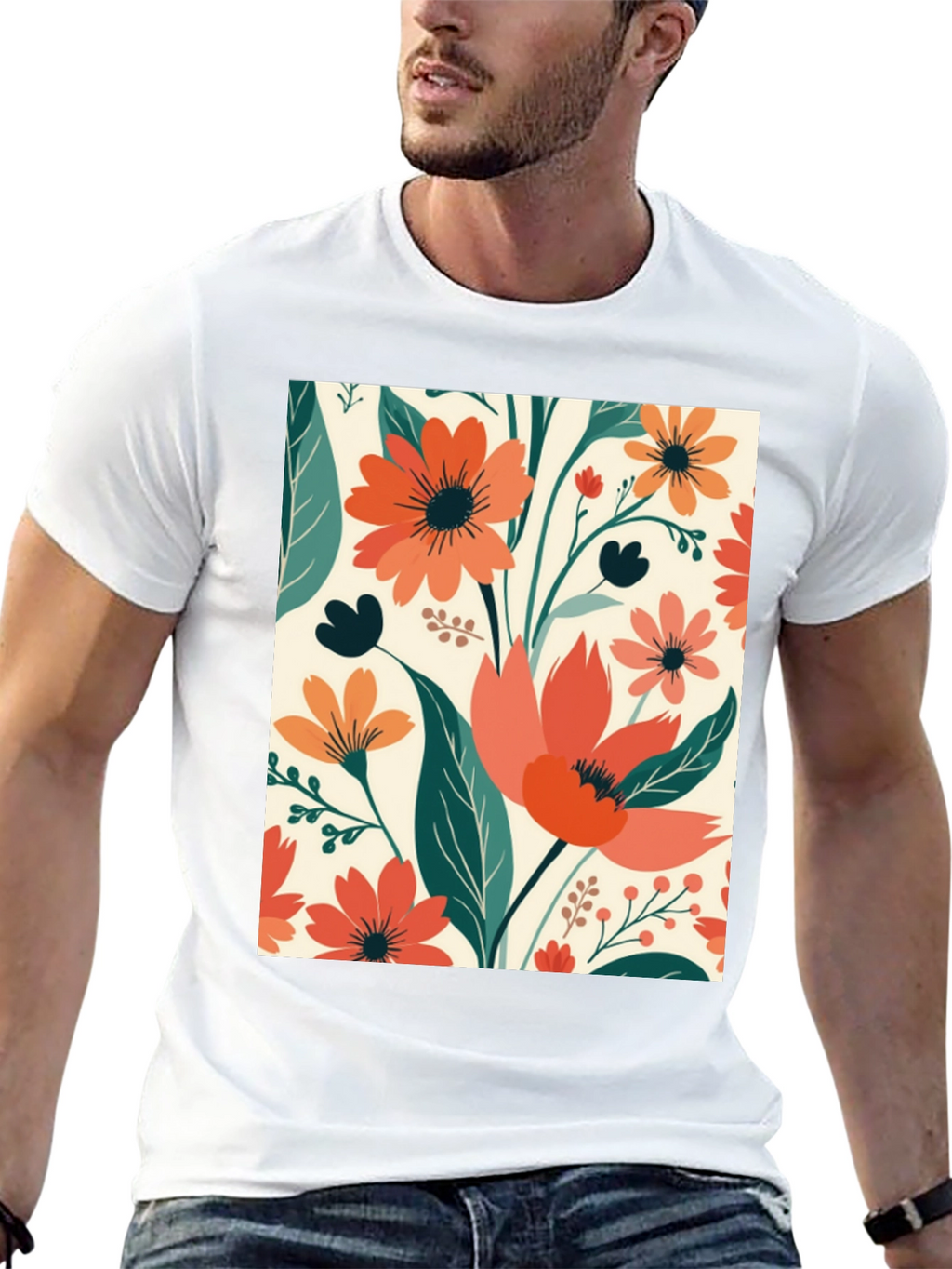 Floral Pattern Tee - Black