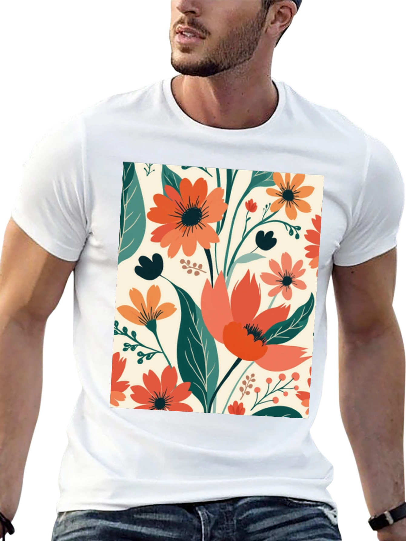 Floral Pattern Tee - Black