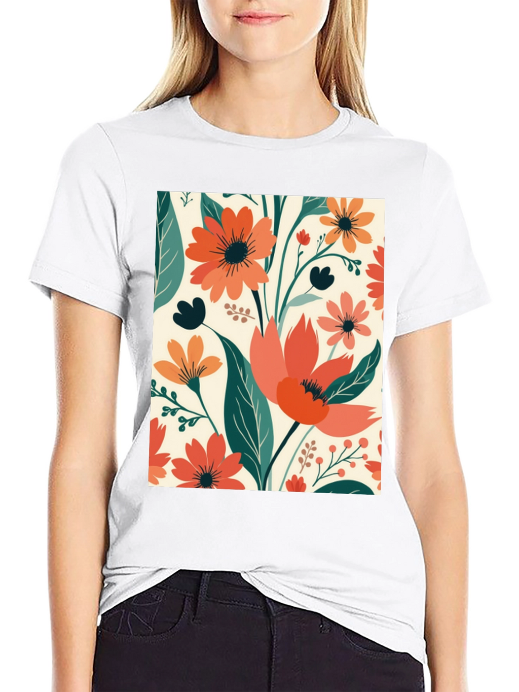 Floral Pattern Tee - Black