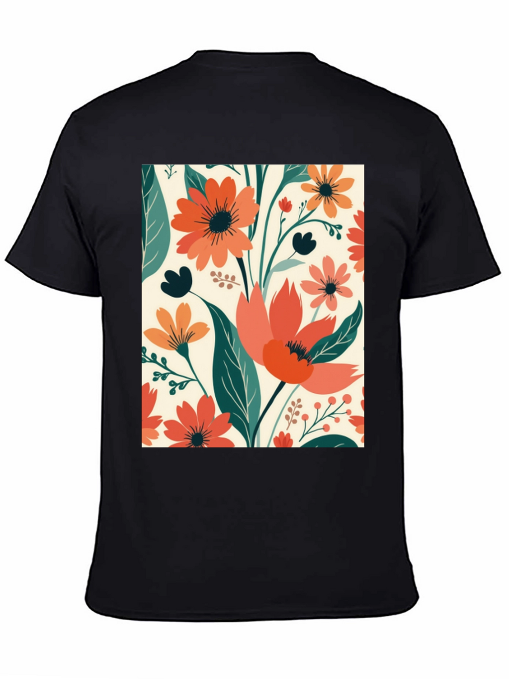 Floral Pattern Tee - Black