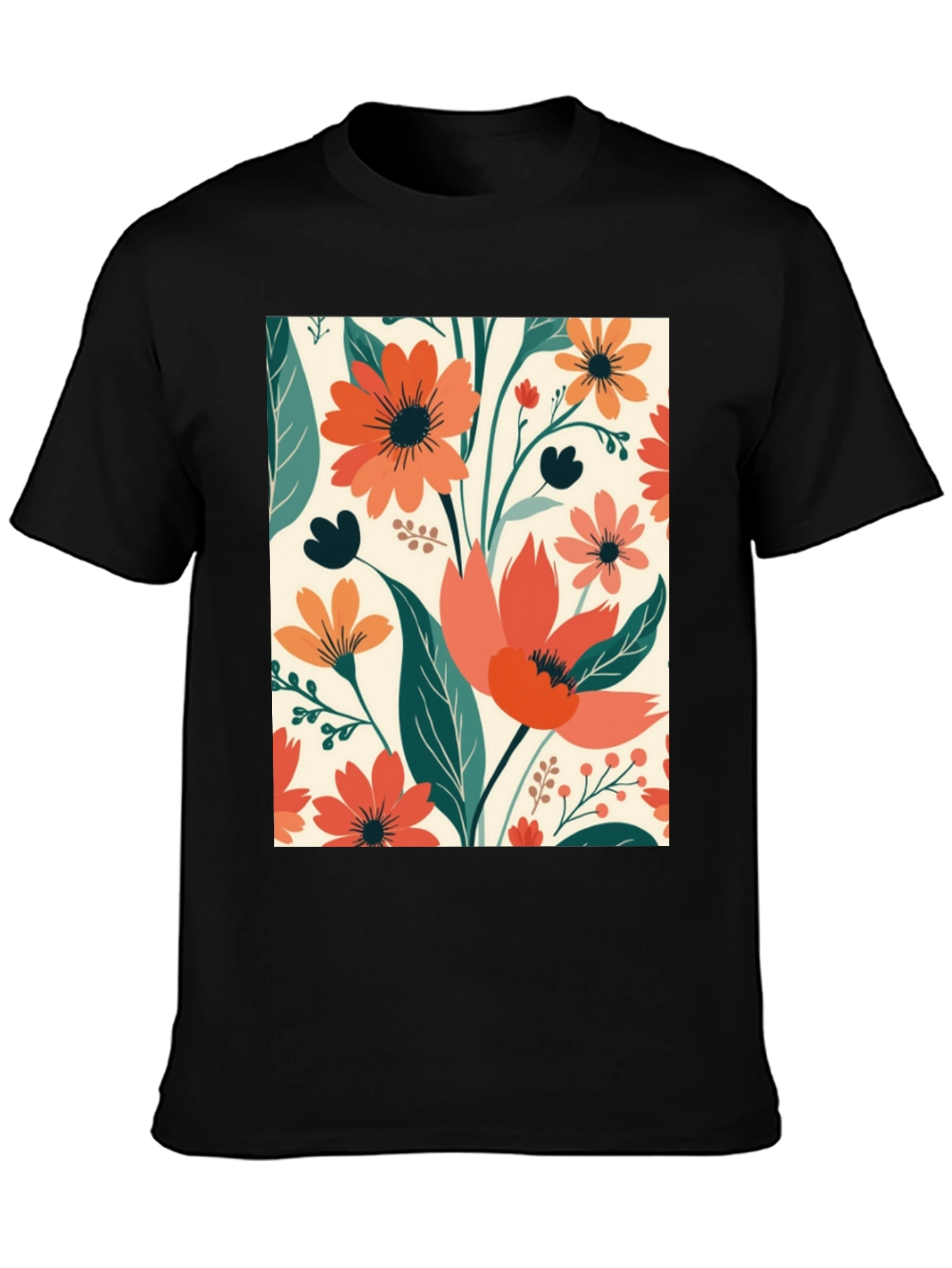 Floral Pattern Tee - Black