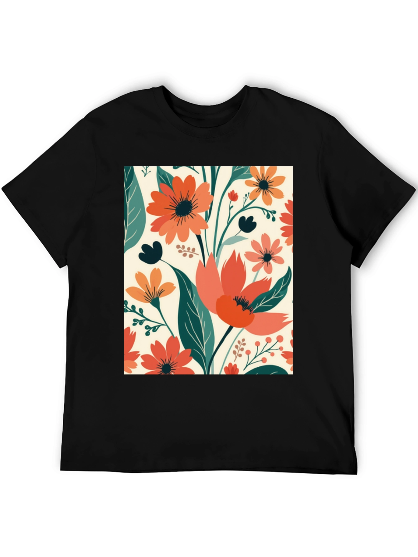 Floral Pattern Tee - Black