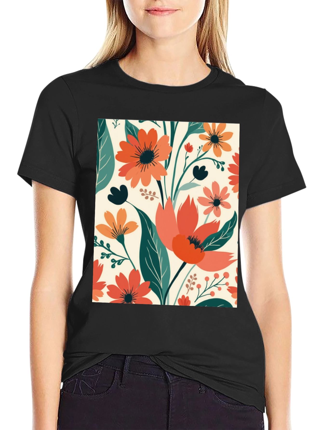 Floral Pattern Tee - Black