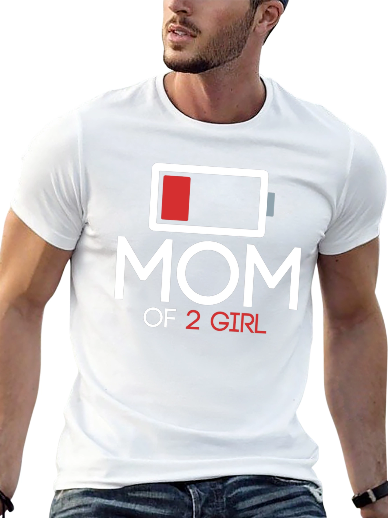 Mom of 2 Girls T-Shirt Battery Graphic