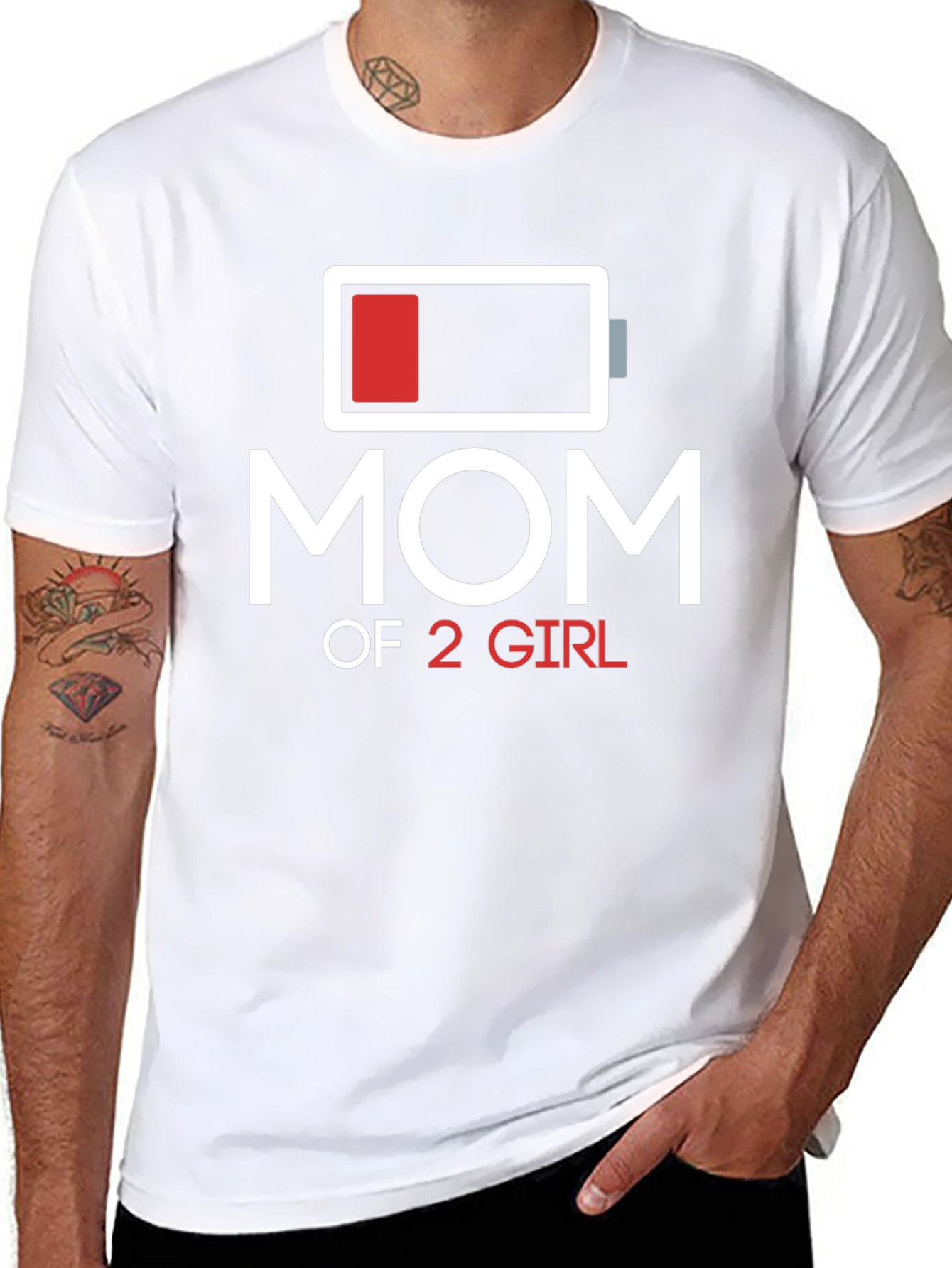 Mom of 2 Girls T-Shirt Battery Graphic