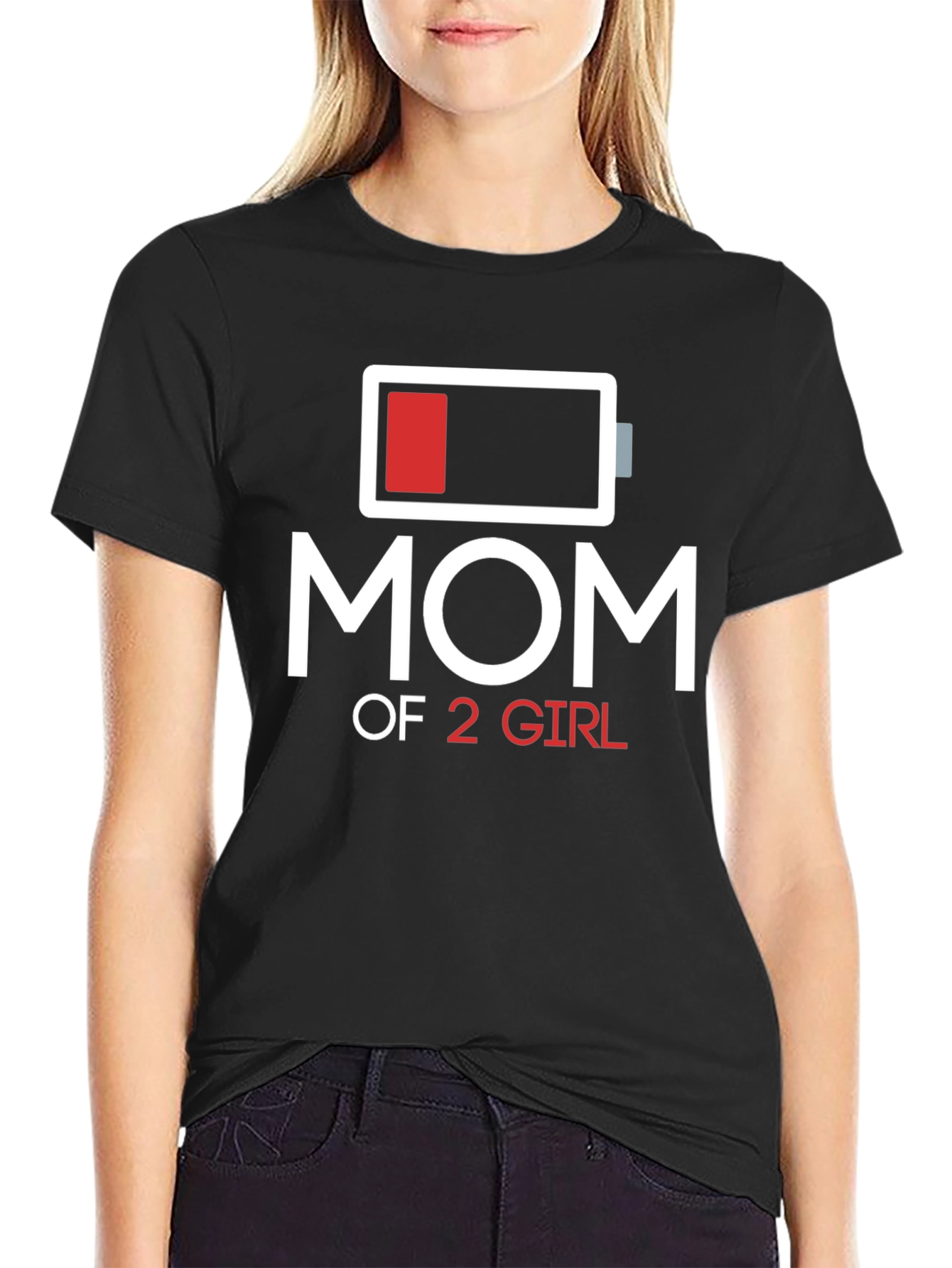 Mom of 2 Girls T-Shirt Battery Graphic