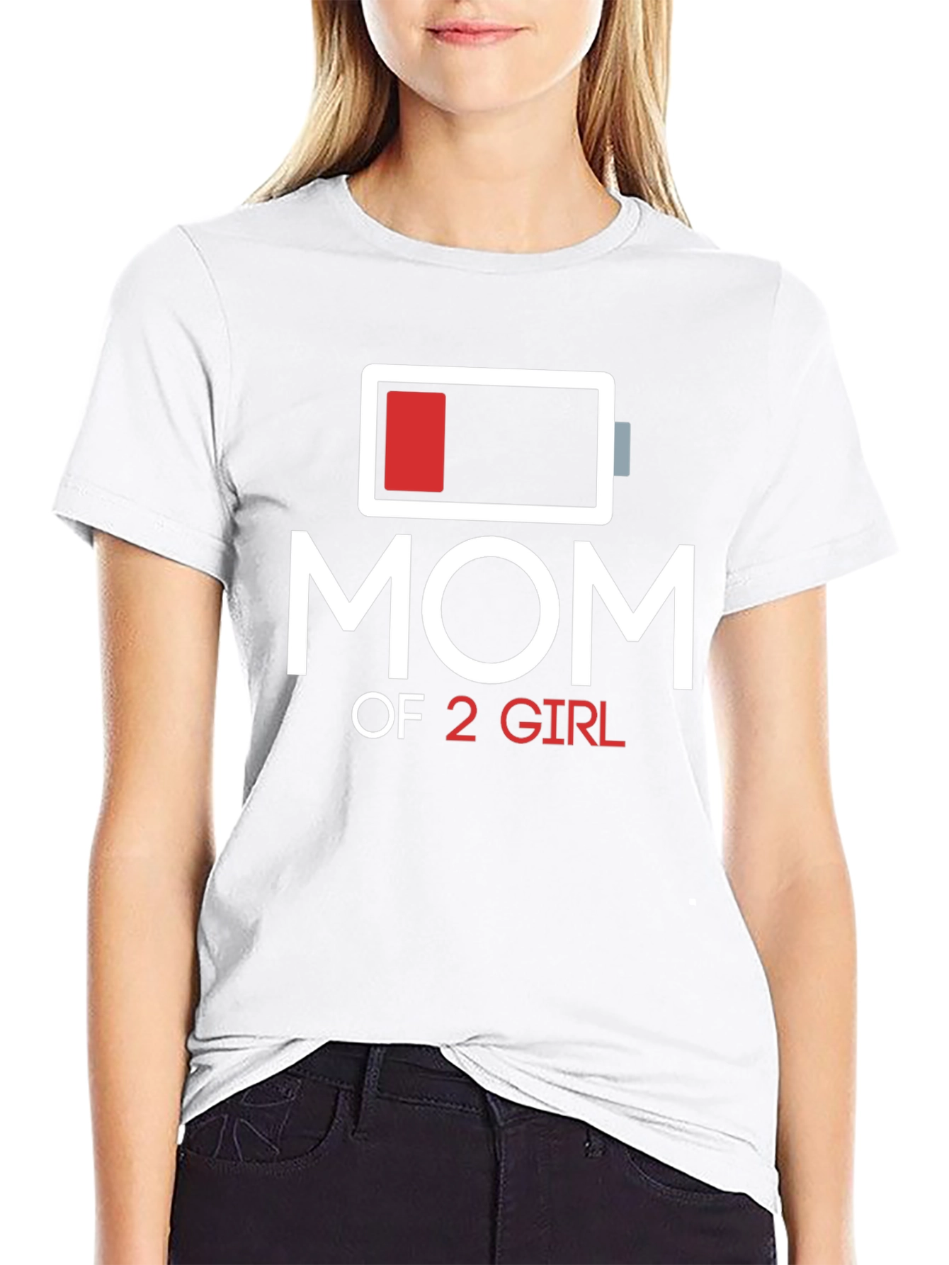Mom of 2 Girls T-Shirt Battery Graphic