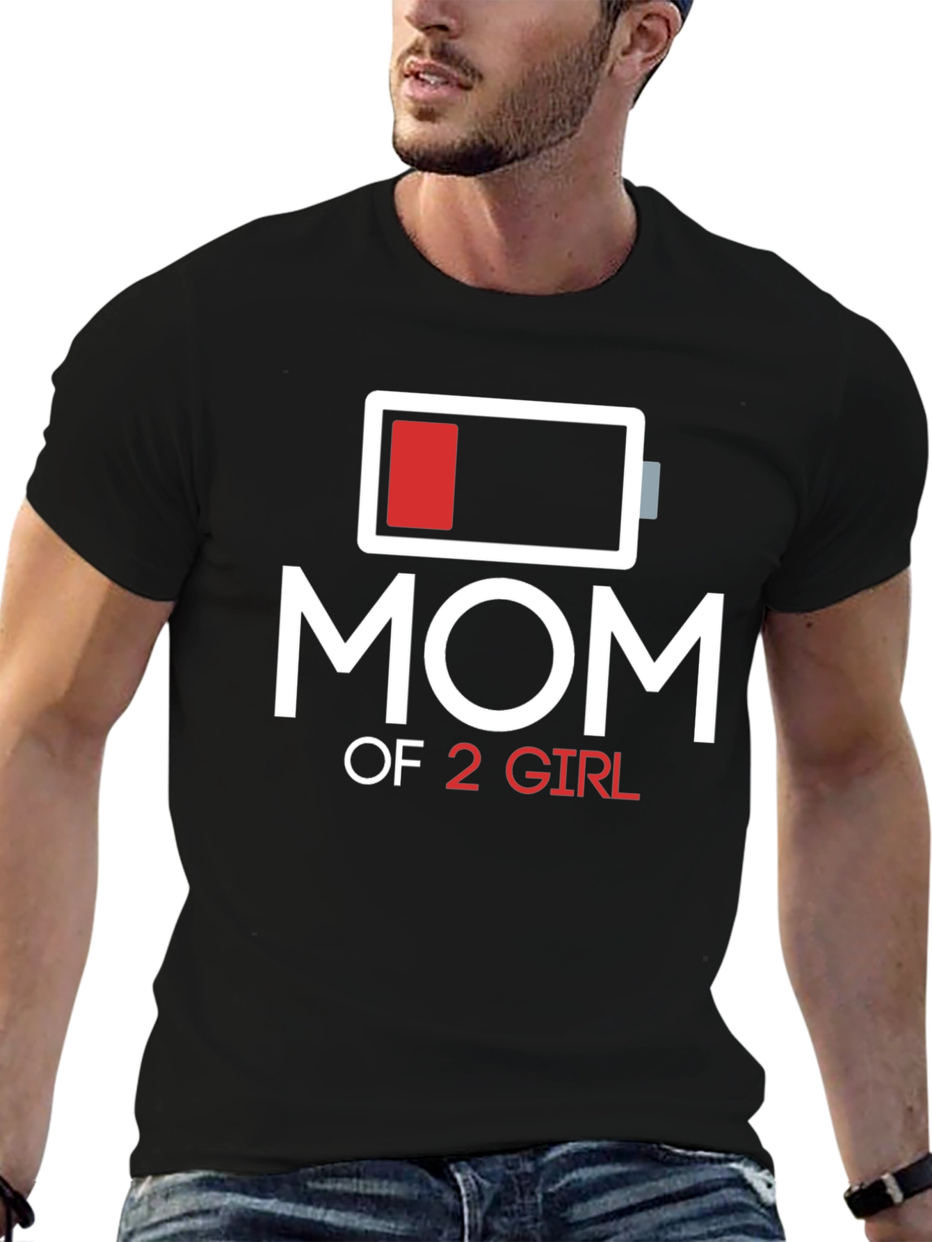 Mom of 2 Girls T-Shirt Battery Graphic