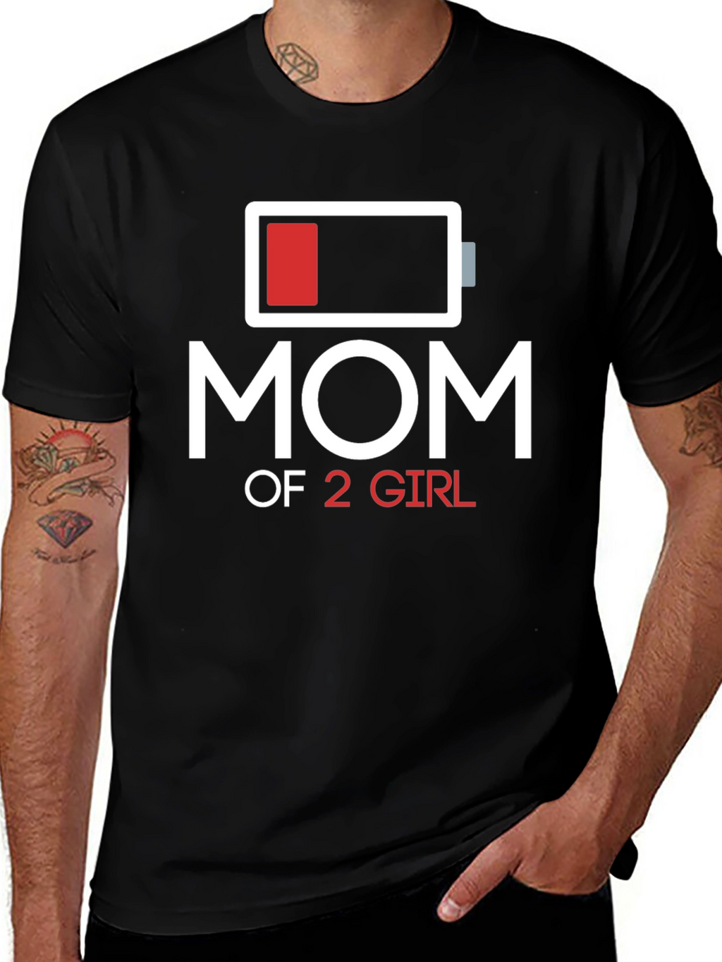 Mom of 2 Girls T-Shirt Battery Graphic