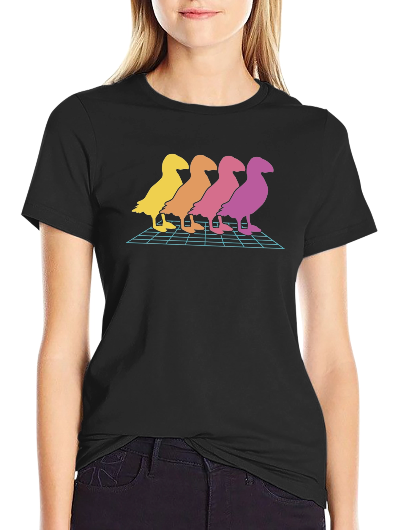 Retro Duck T-Shirt - Gradient Bird Graphic