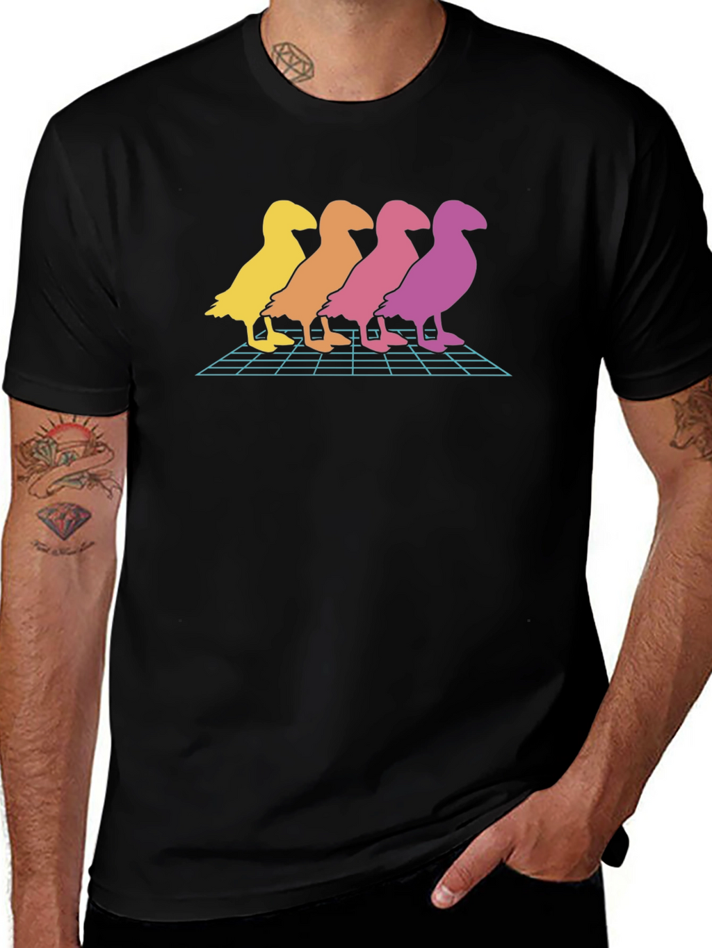 Retro Duck T-Shirt - Gradient Bird Graphic