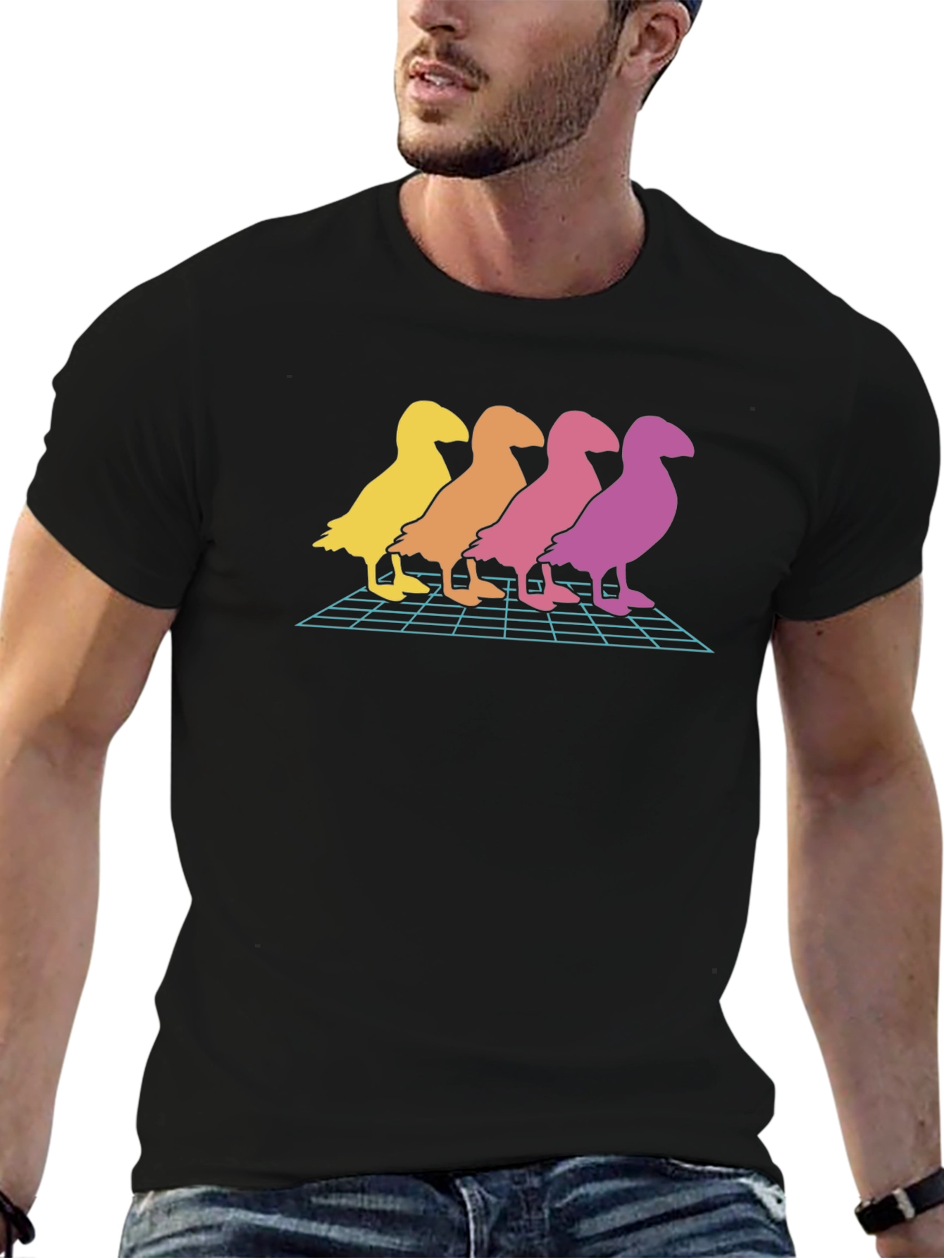 Retro Duck T-Shirt - Gradient Bird Graphic