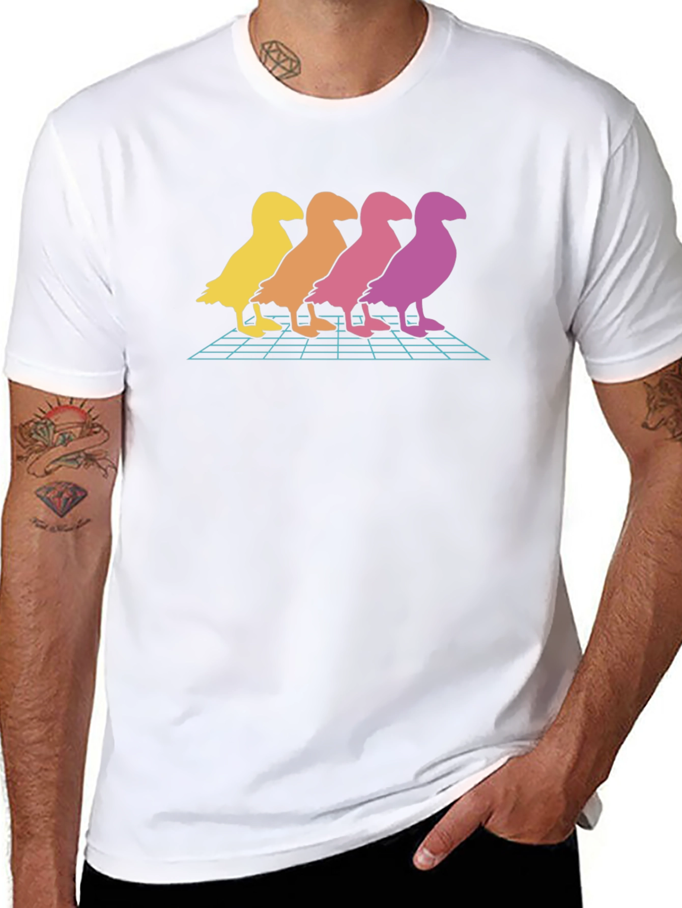 Retro Duck T-Shirt - Gradient Bird Graphic