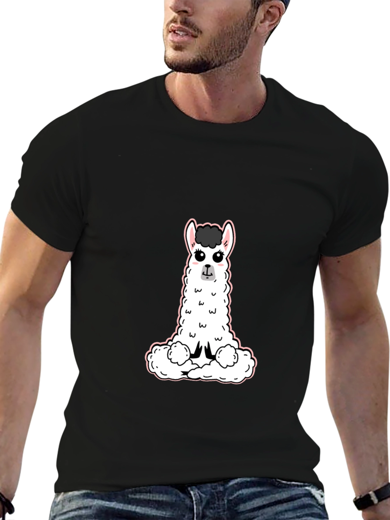 Cute Llama Graphic Tee - Black Casual T-Shirt