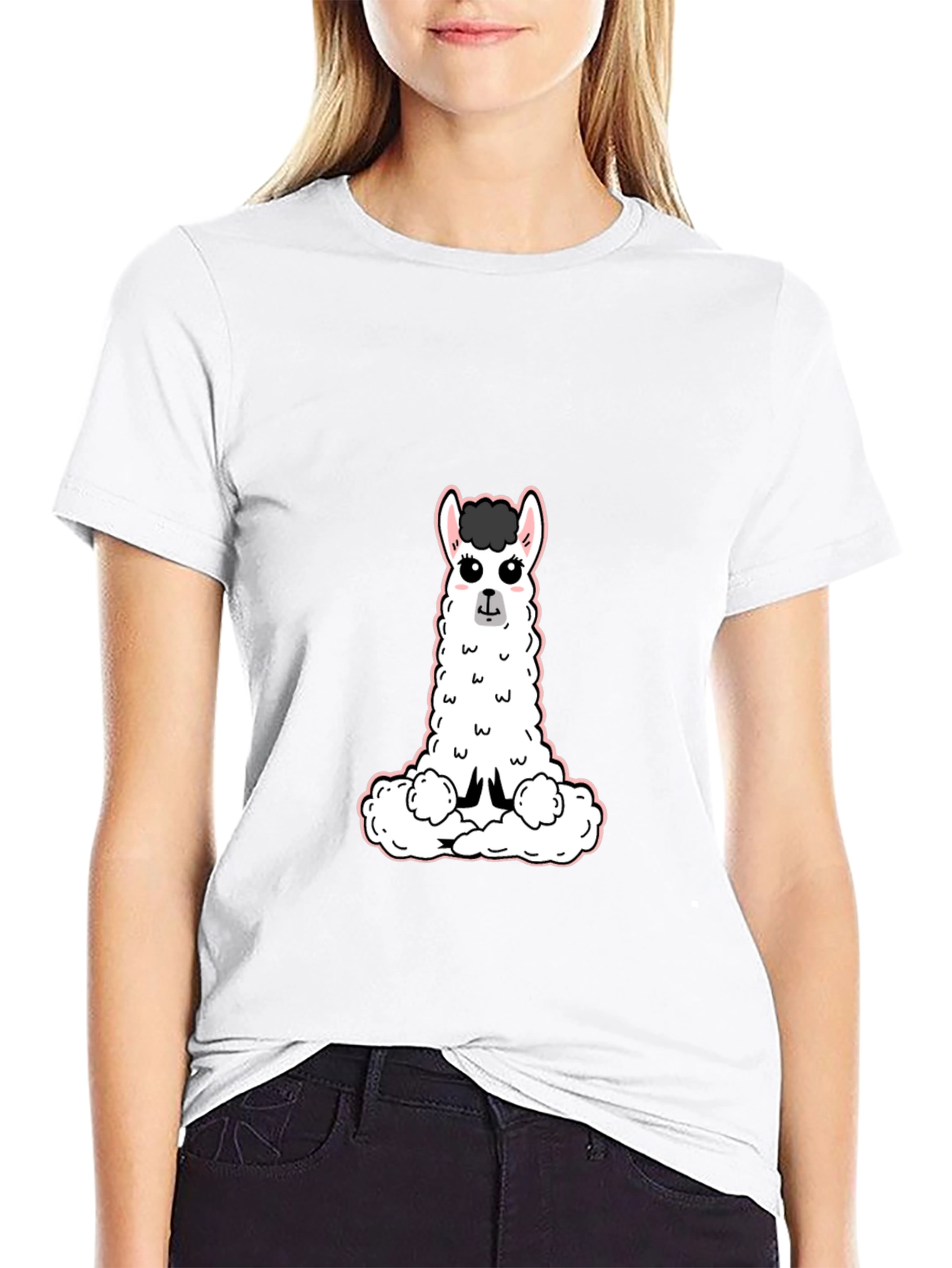 Cute Llama Graphic Tee - Black Casual T-Shirt