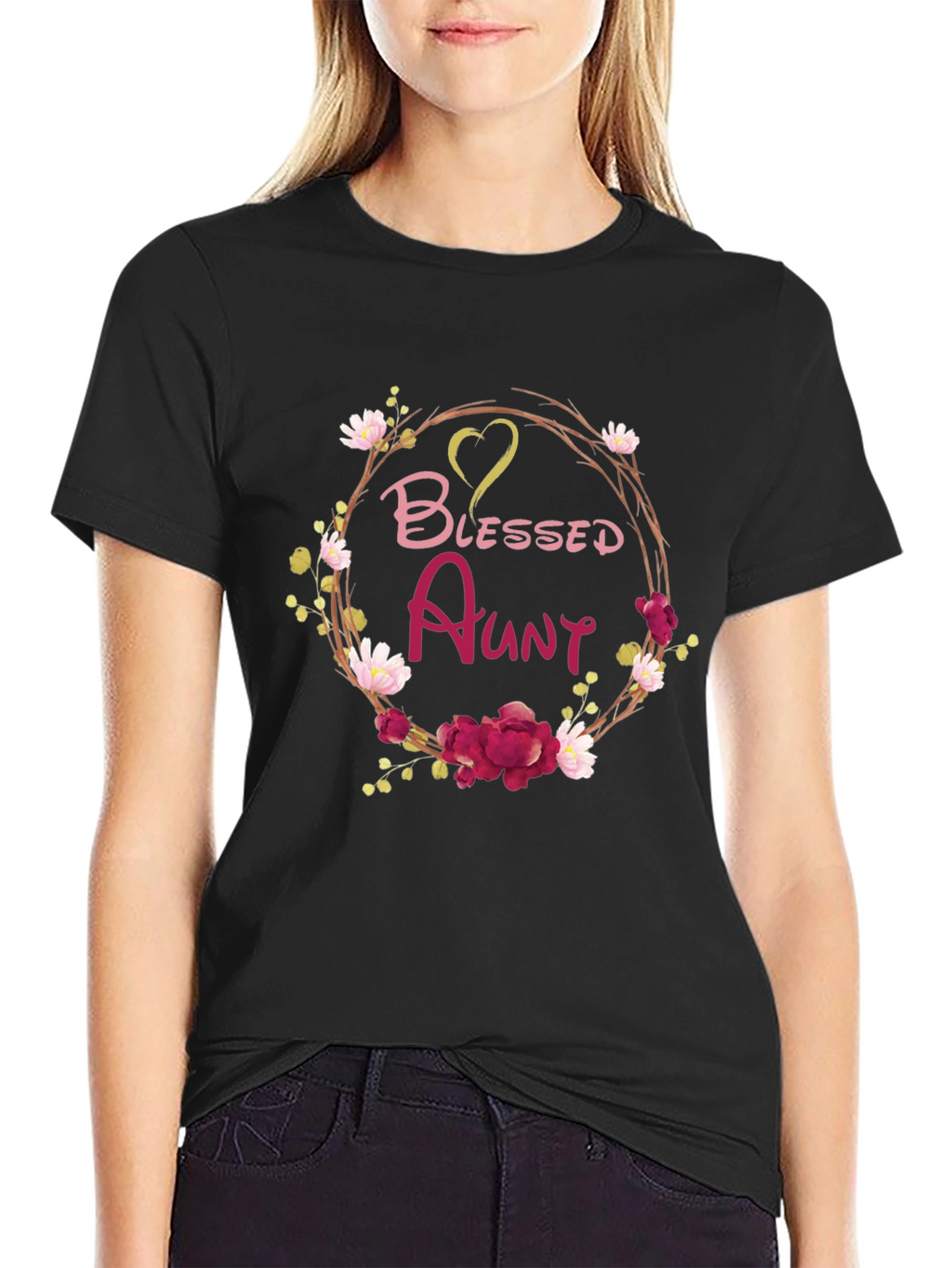 Blessed Aunt Floral Wreath T-Shirt